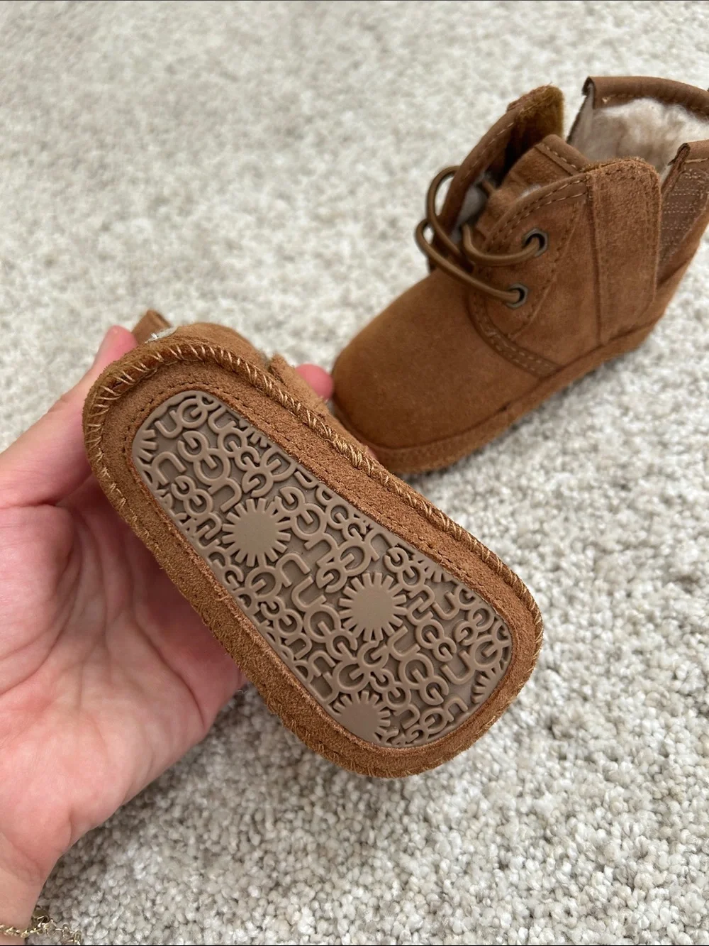 UGG Chestnut Suede Baby Boots with Plush Lining